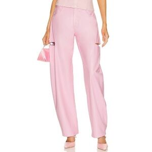 Lamarque Faleen Pink Vegan Leather Wide Leg Pants with Side Slits